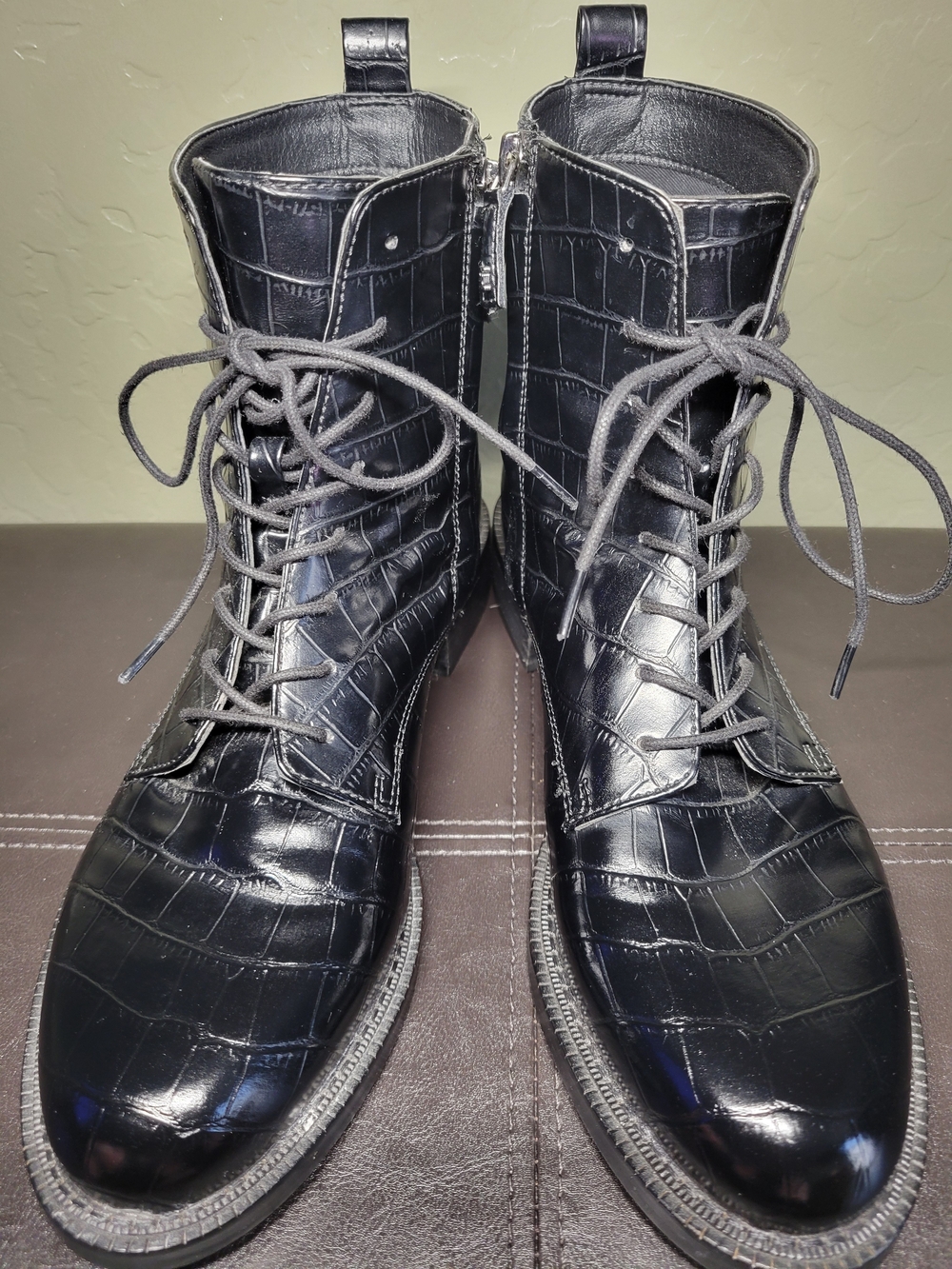 Sam Edelman Nina Crocodile-Embossed Combat Boots - Women's Size 10M